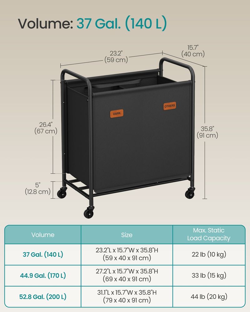 Laundry Hamper With Wheels 2 Section Laundry Sorter Basket