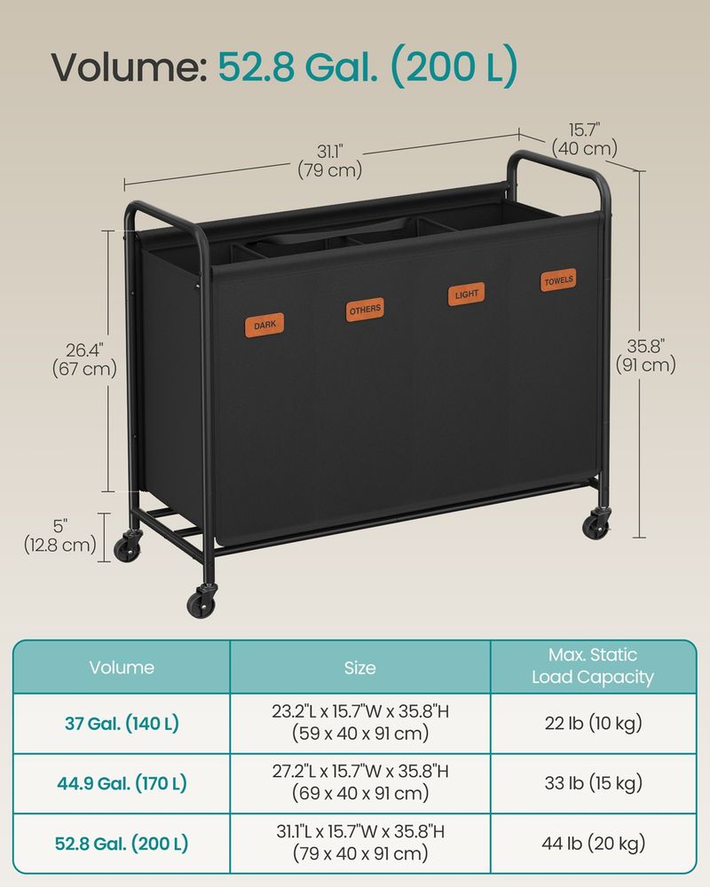Laundry Hamper With Wheels 2 Section Laundry Sorter Basket