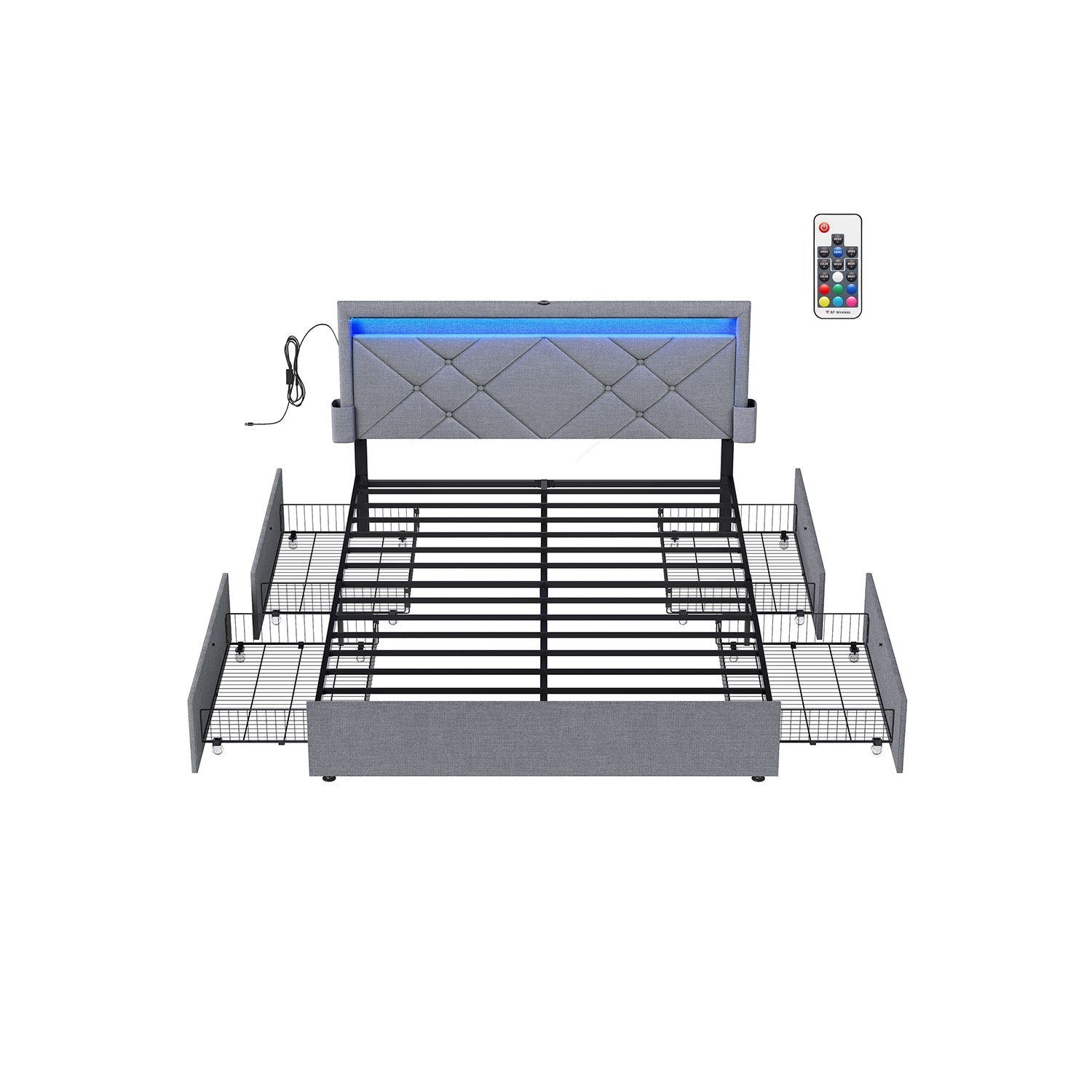 LED Bed Frame Queen & Full Size - Headboard - 4 Drawers Storage