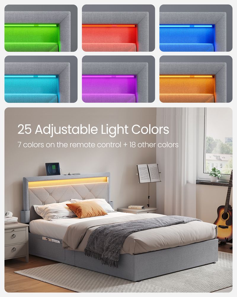LED Bed Frame Queen & Full Size - Headboard - 4 Drawers Storage