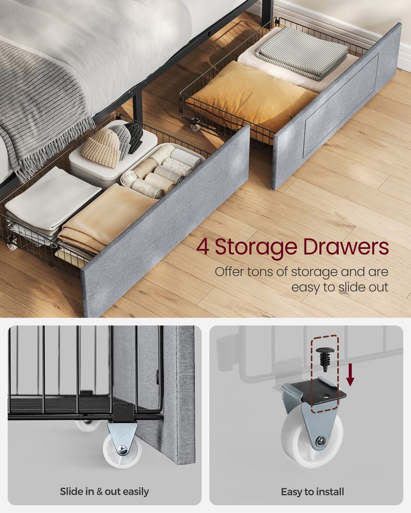 LED Bed Frame Queen & Full Size - Headboard - 4 Drawers Storage