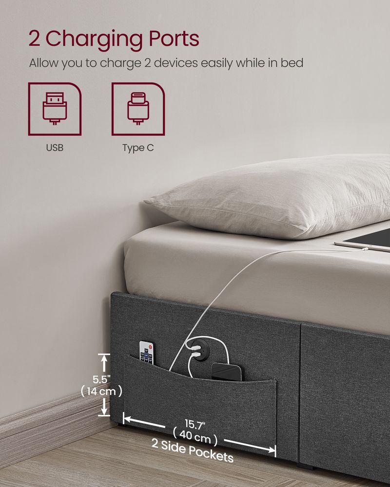Full LED Bed Frame with Charging Station – 4 Storage Drawers