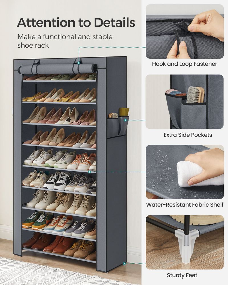 Shoe Rack Organizer - 9 Tier - With Nonwoven Fabric Cover
