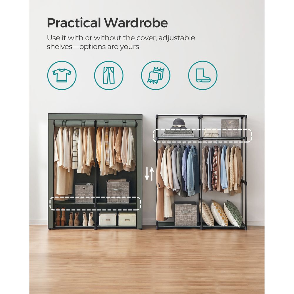 Closet Wardrobe Organizer - Fabric Cover - Hanging Rods Shelves