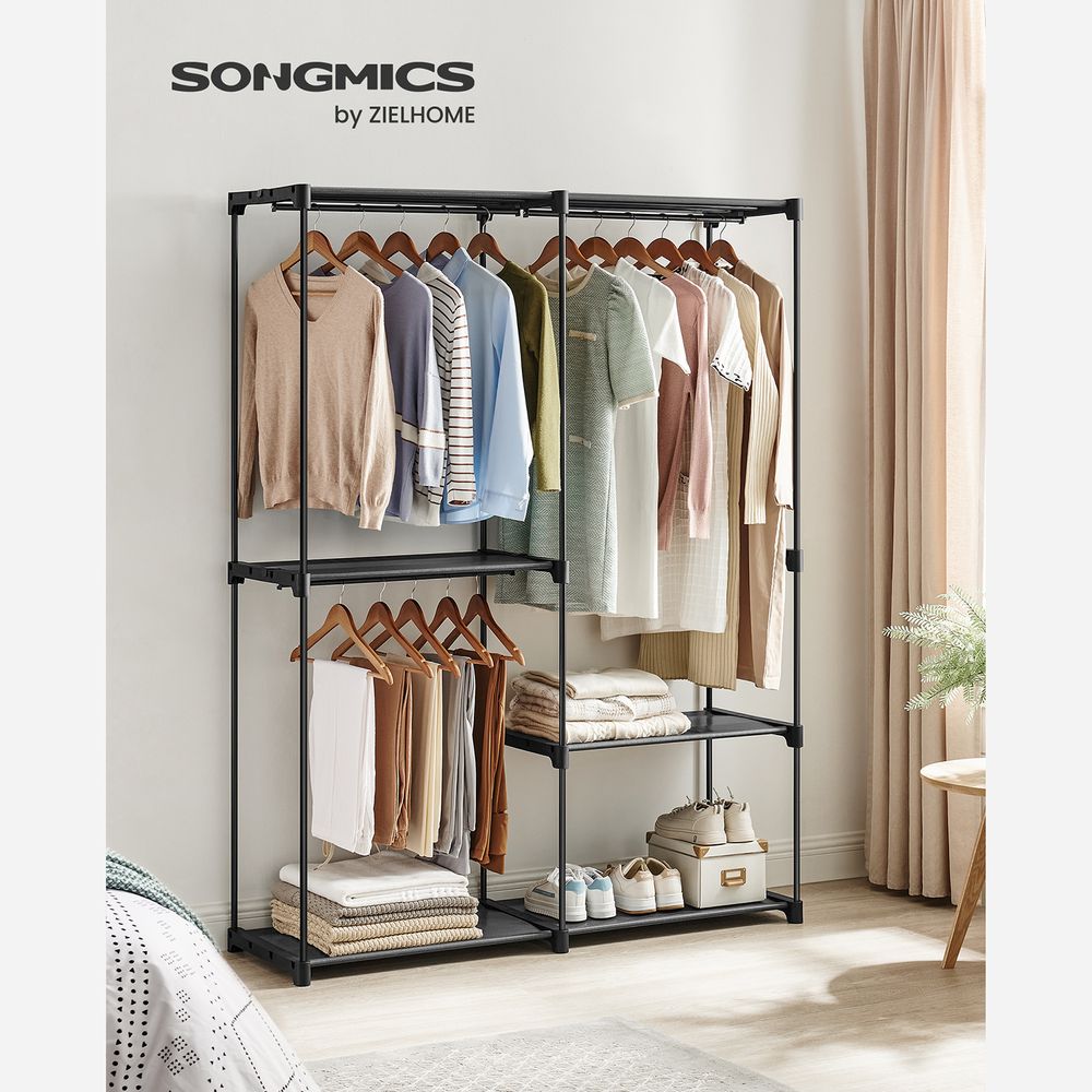 Freestanding Closet Organizer With Shelves and Hanging Rods