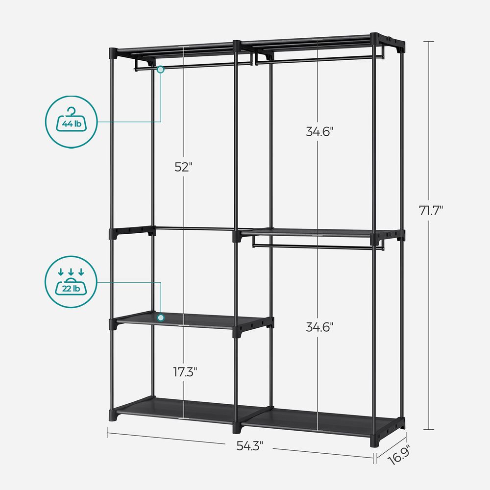Freestanding Closet Organizer With Shelves and Hanging Rods