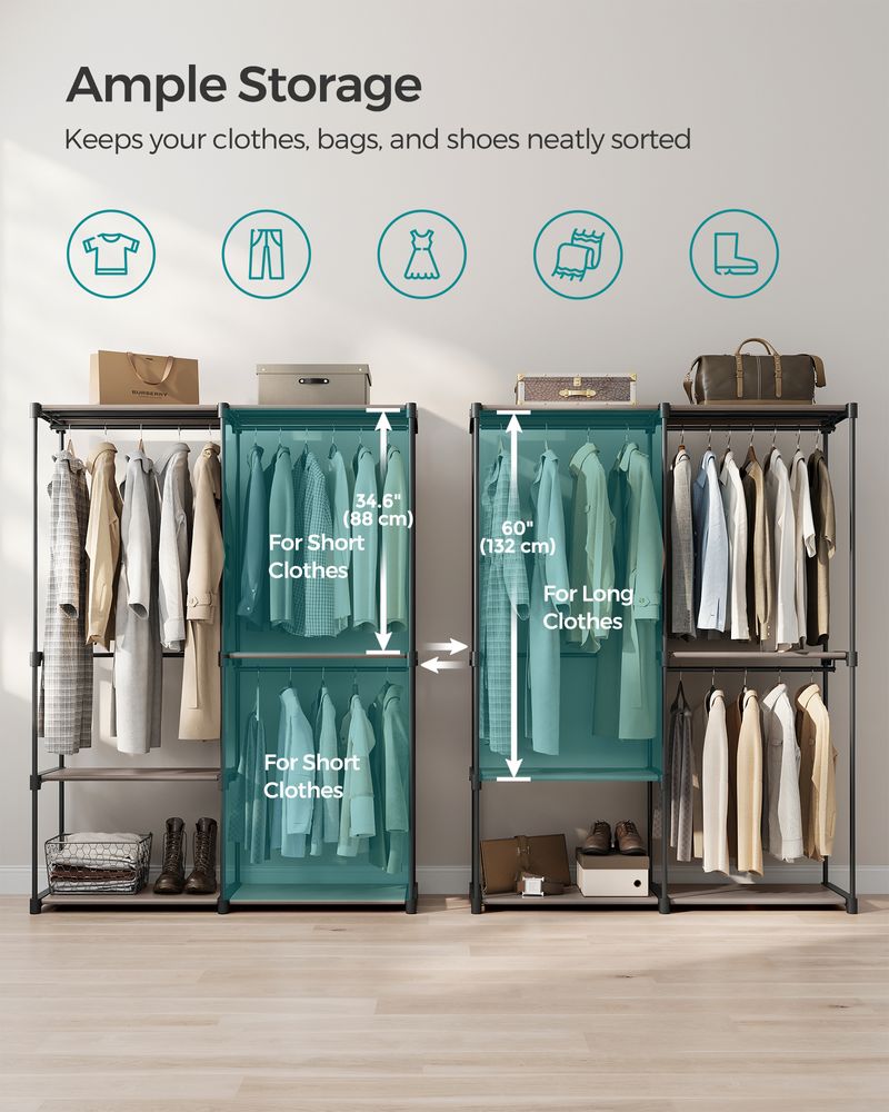 Freestanding Closet Organizer With Shelves and Hanging Rods