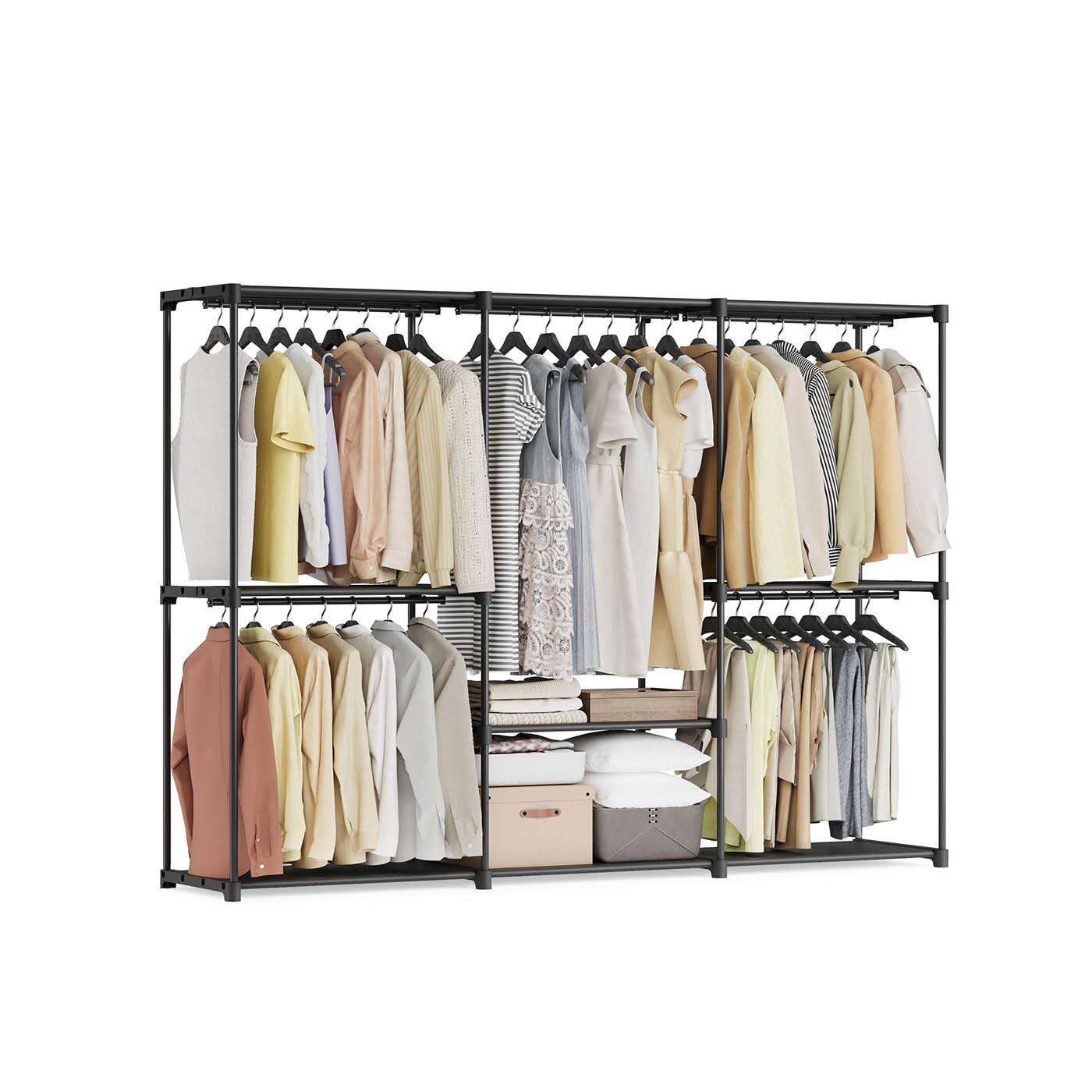 Freestanding Closet Organizer With Shelves and Hanging Rods