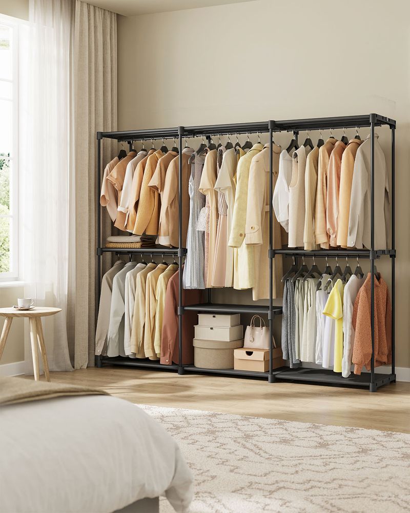 Freestanding Closet Organizer With Shelves and Hanging Rods