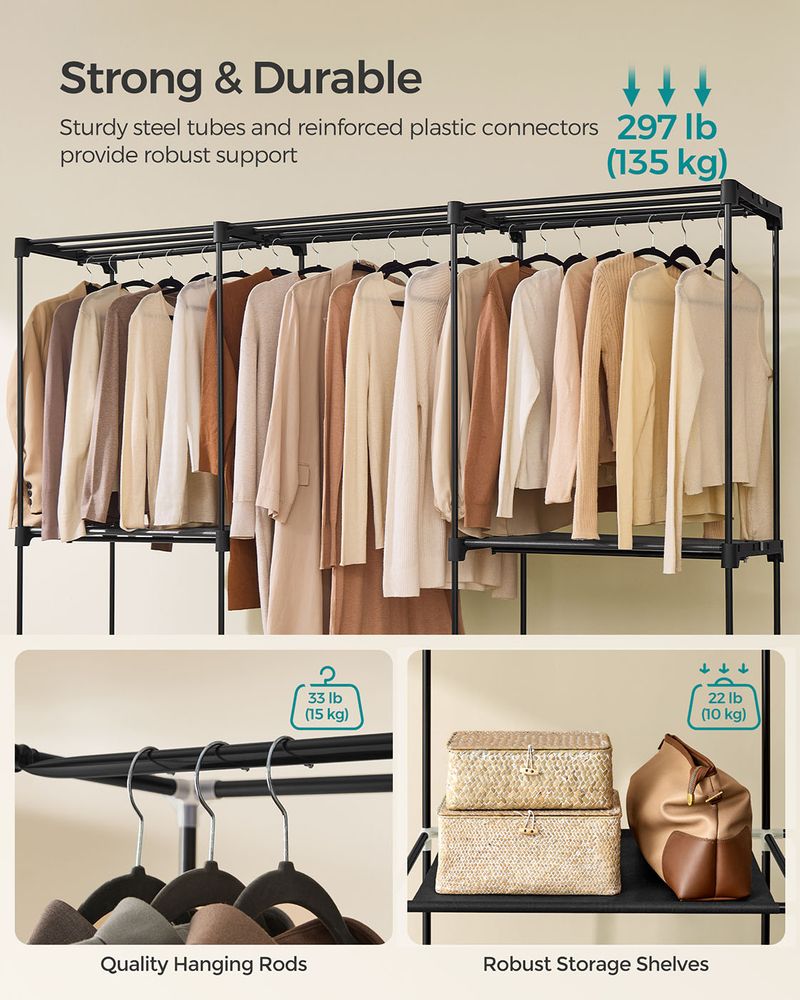 Freestanding Closet Organizer With Shelves and Hanging Rods