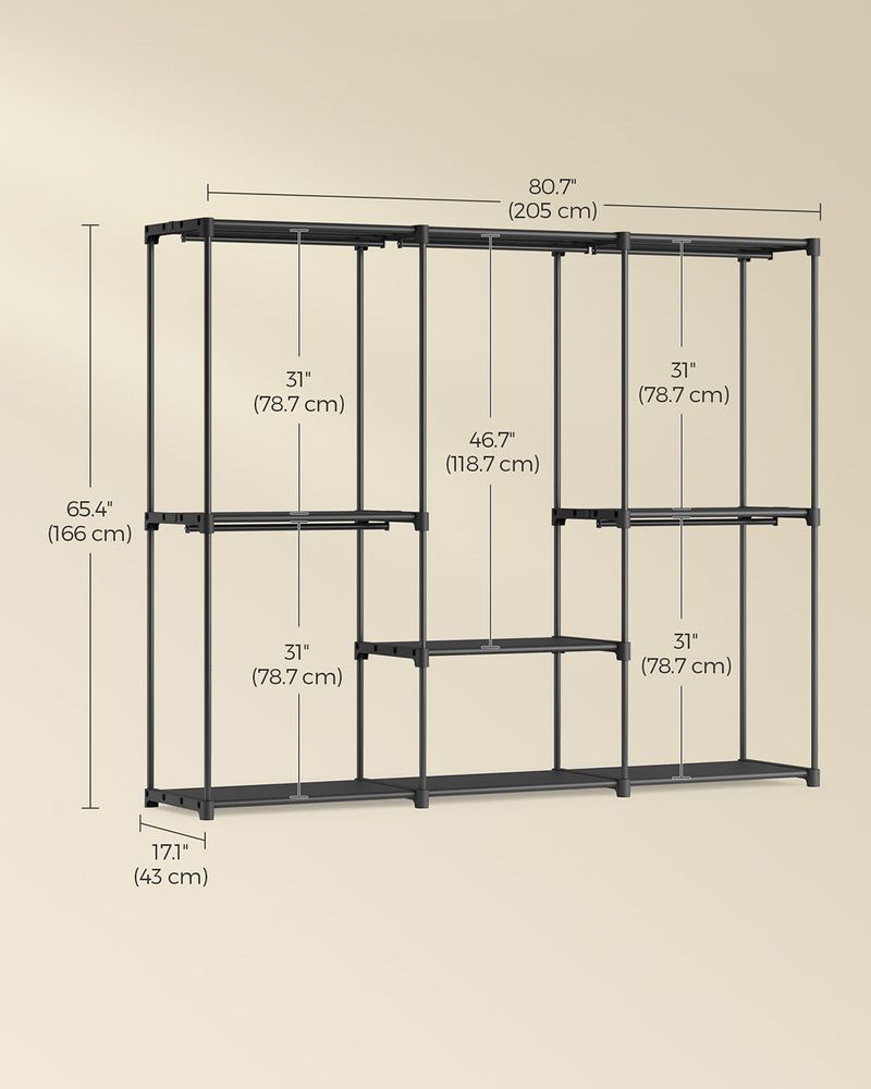 Freestanding Closet Organizer With Shelves and Hanging Rods