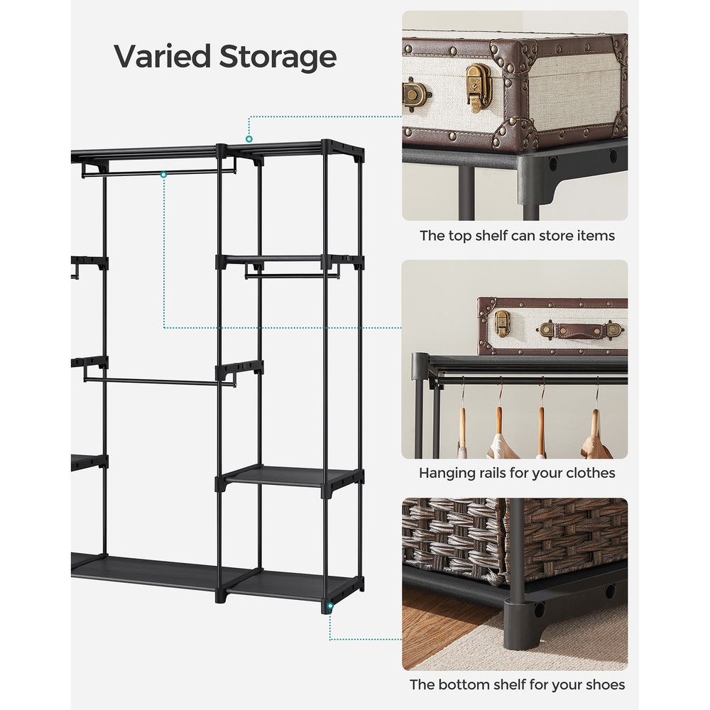 Freestanding Closet Organizer With Shelves and Hanging Rods