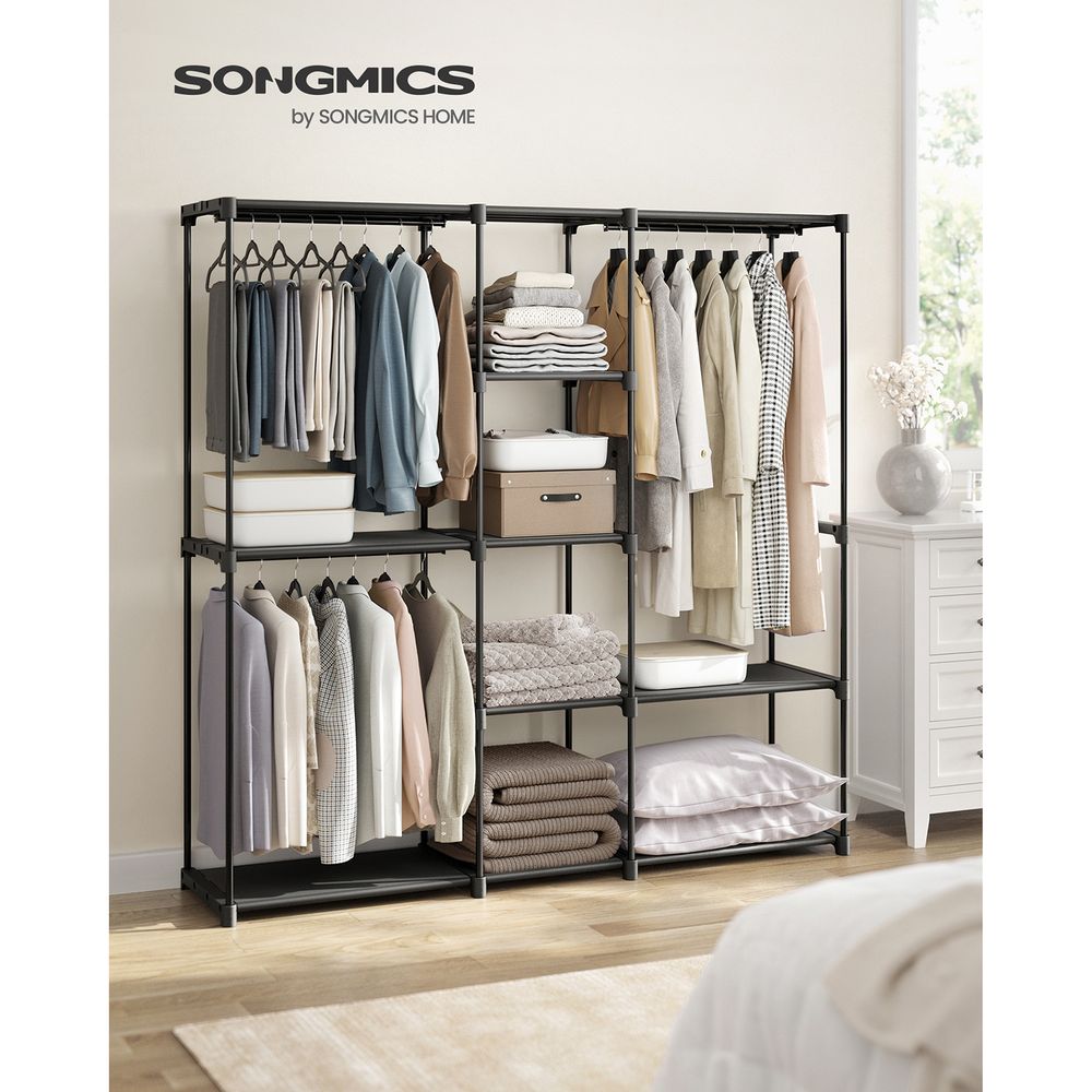 Freestanding Closet Organizer With Shelves and Hanging Rods