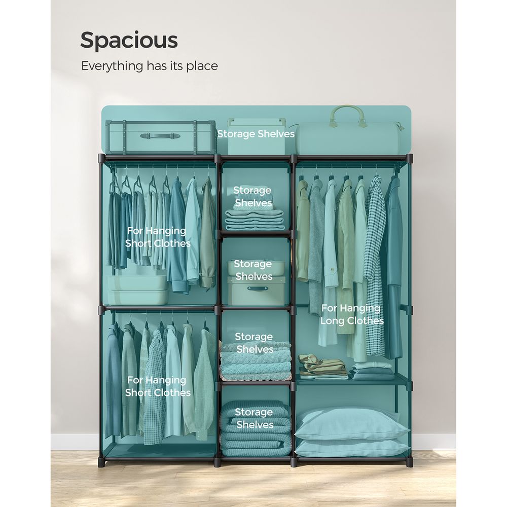 Freestanding Closet Organizer With Shelves and Hanging Rods