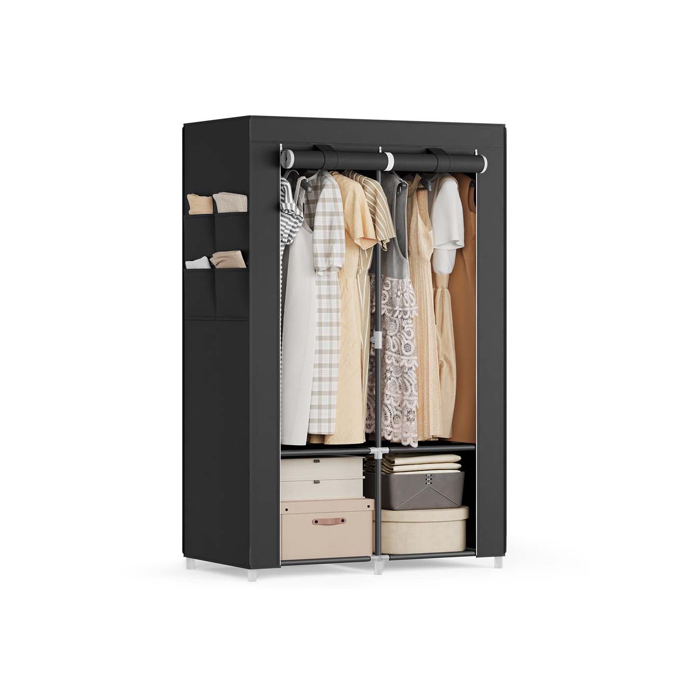Wardrobe Closet Organizer With Cover - Hanging Rails Shelves
