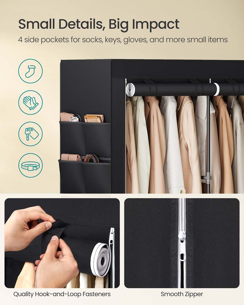 Wardrobe Closet Organizer With Cover - Hanging Rails Shelves