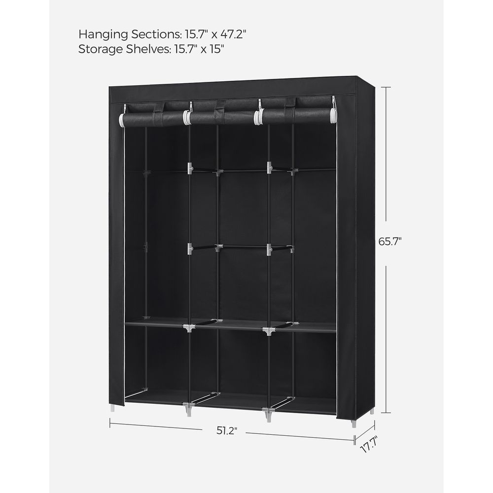 Wardrobe Closet Organizer With Cover - Hanging Rails Shelves