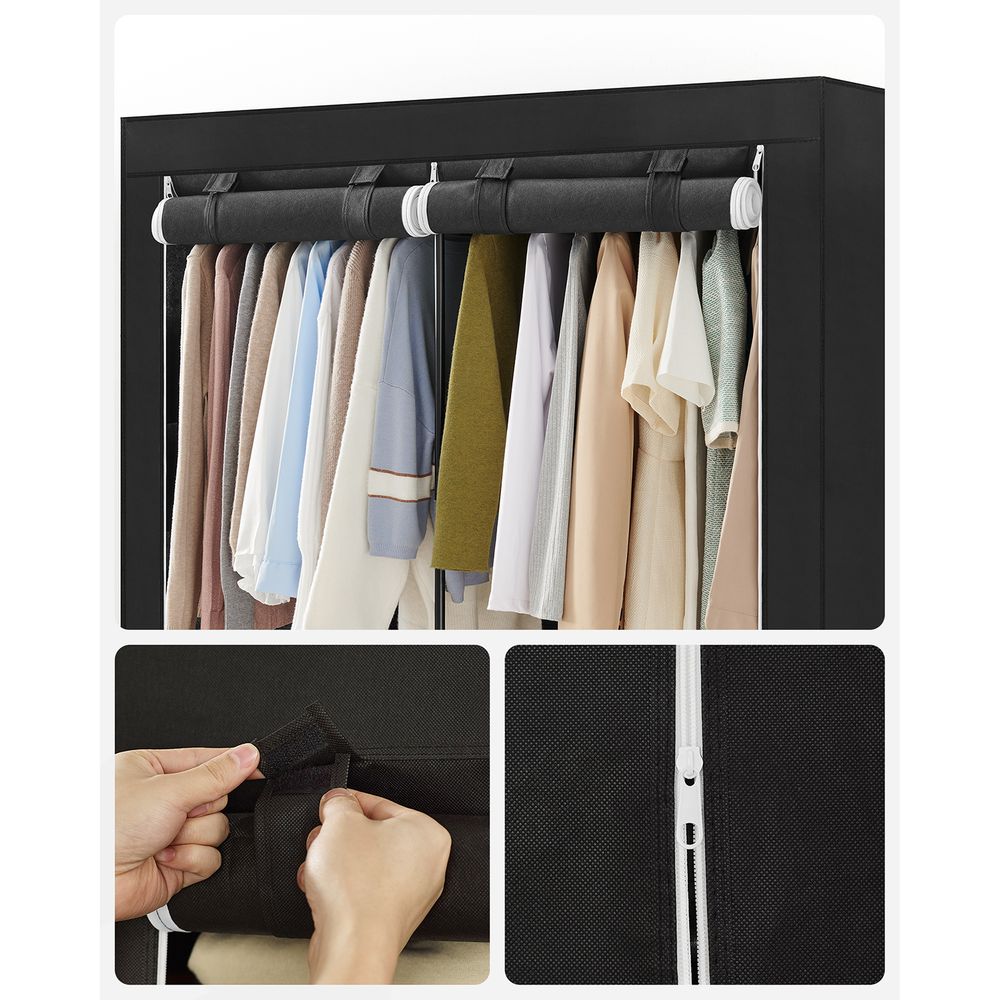 Wardrobe Closet Organizer With Cover - Hanging Rails Shelves