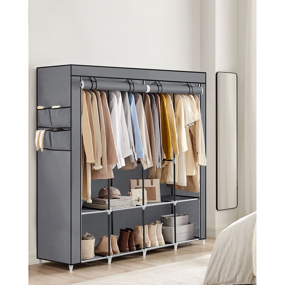 Wardrobe Closet Organizer With Cover - Hanging Rails Shelves