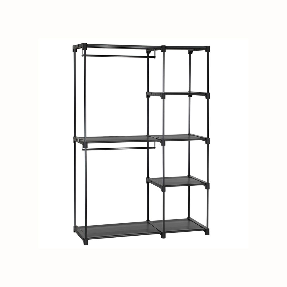 Freestanding Closet Organizer With Shelves and Hanging Rods