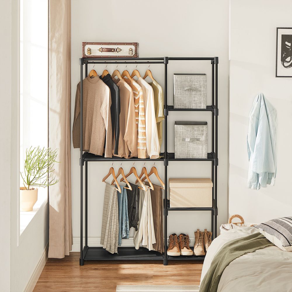 Freestanding Closet Organizer With Shelves and Hanging Rods