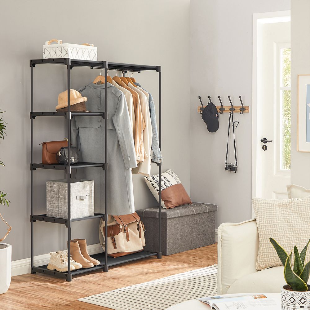 Freestanding Closet Organizer With Shelves and Hanging Rods