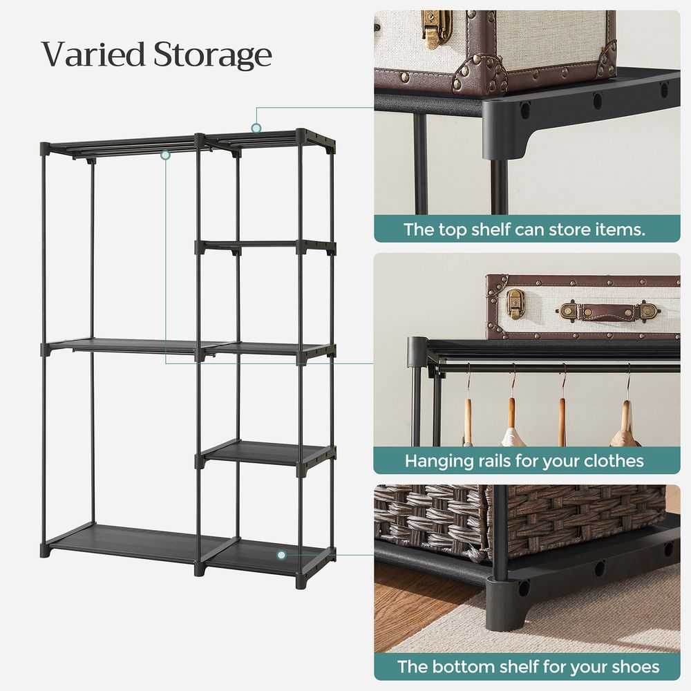 Freestanding Closet Organizer With Shelves and Hanging Rods