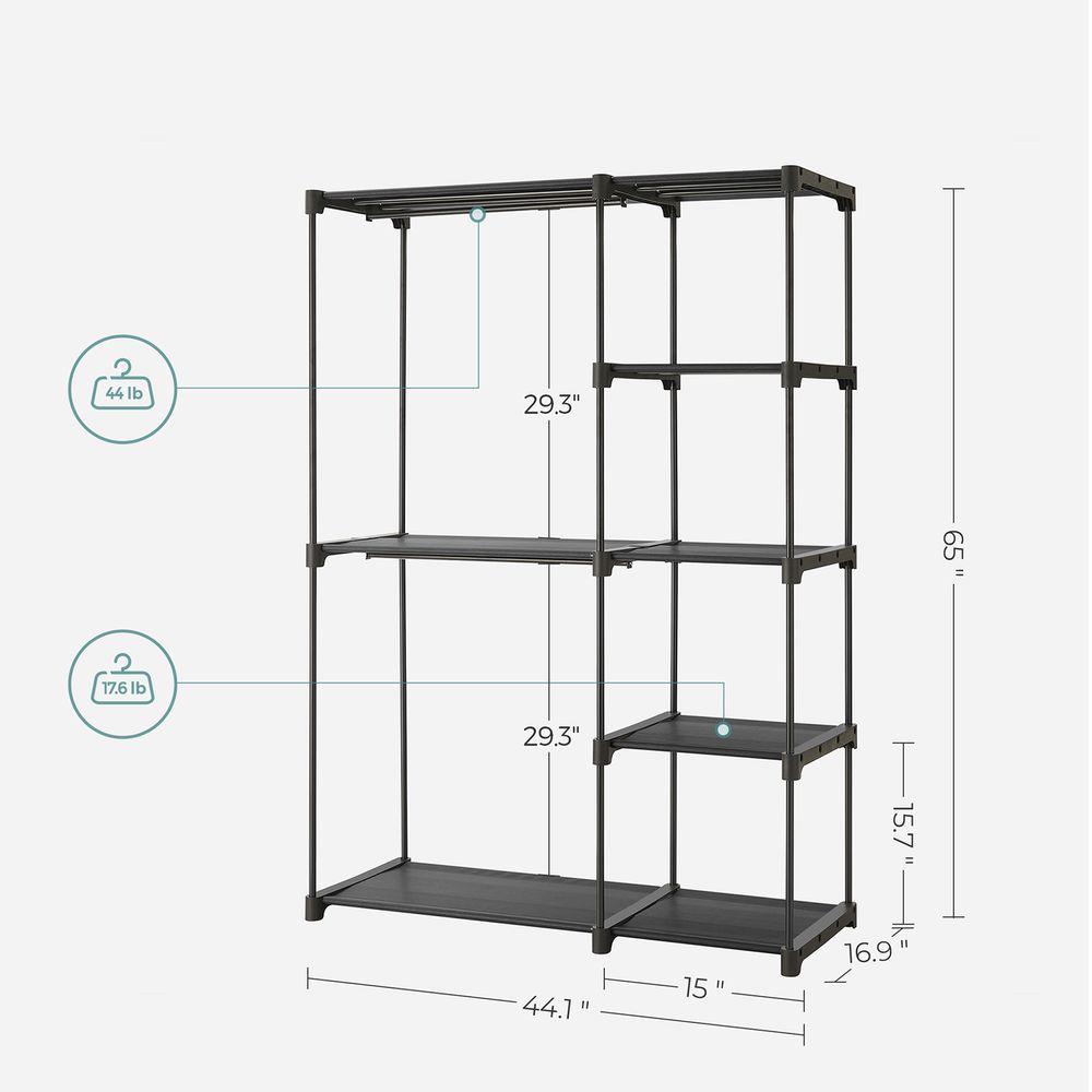 Freestanding Closet Organizer With Shelves and Hanging Rods