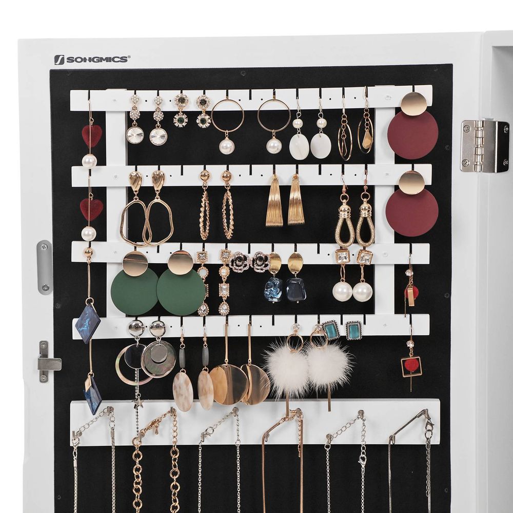 Jewelry Cabinet Armoire - Lockable Mirror - Wall Mounted Storage