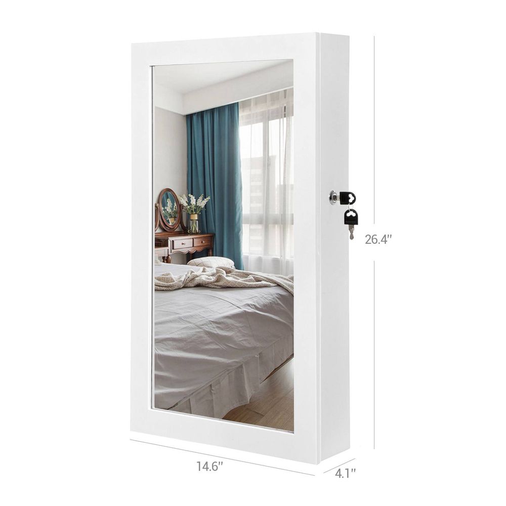 Jewelry Cabinet Armoire - Lockable Mirror - Wall Mounted Storage