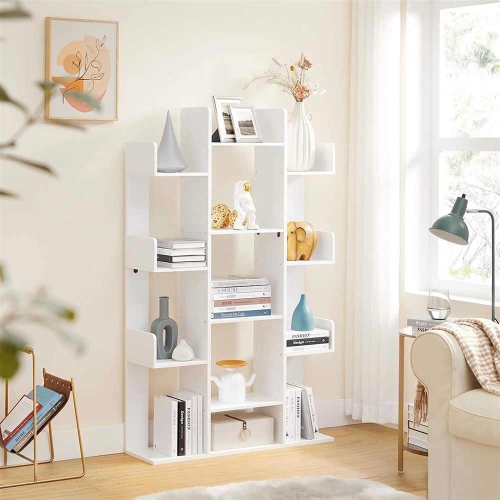 Tree Shaped Bookcase - 13 Shelf Storage - Space Saving Display Shelf