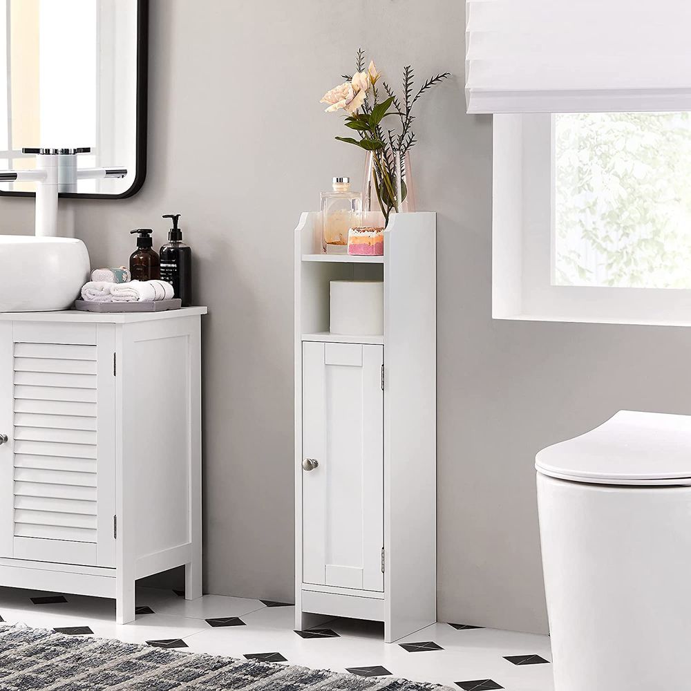 Bathroom Corner Storage Cabinet - Small Floor Unit - Adjustable Shelves