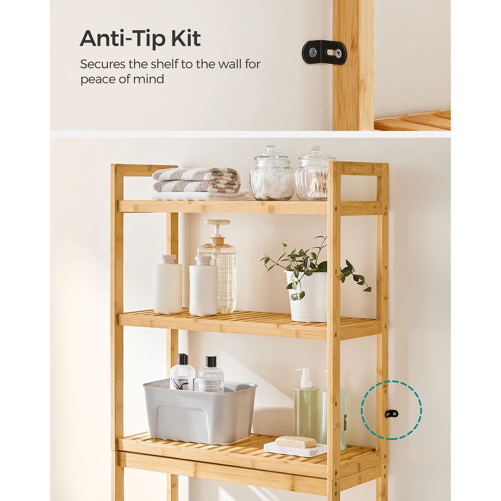 Over The Toilet Storage Shelf - 3 Tier Bamboo - Adjustable Bathroom Organizer