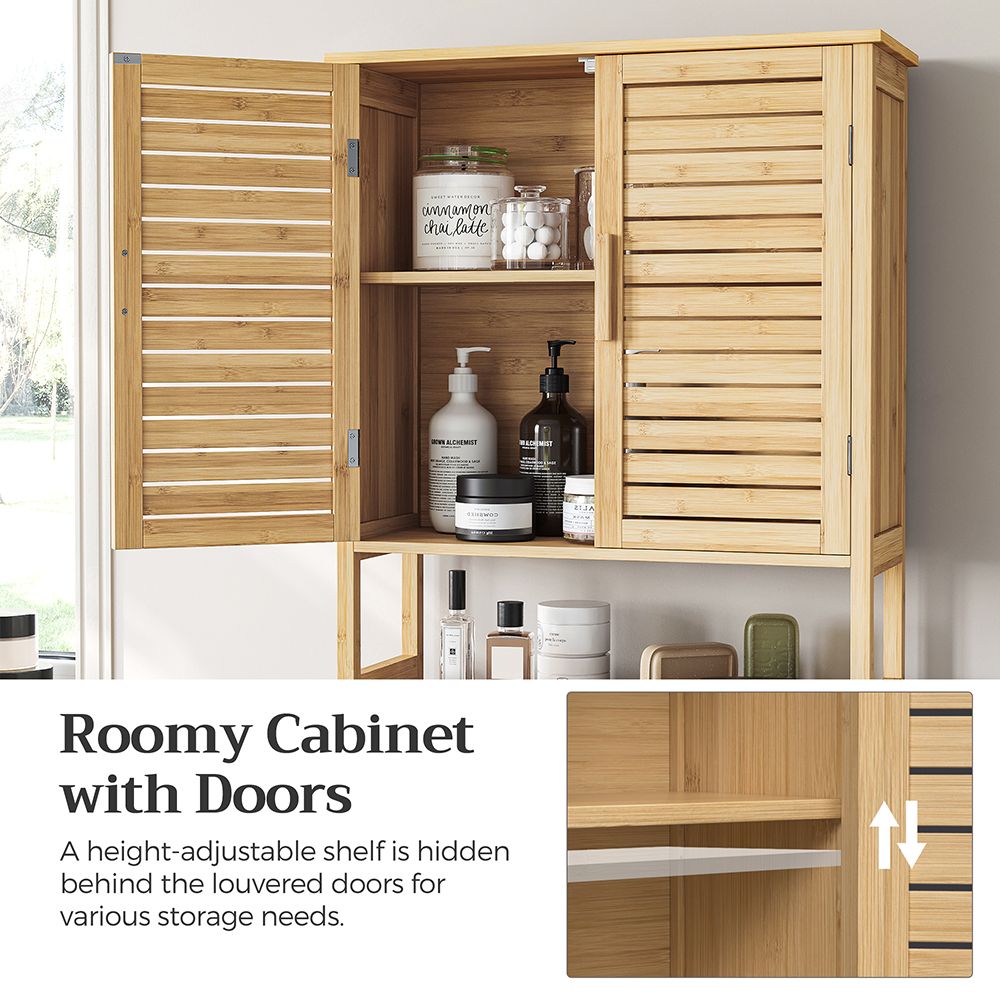 Over The Toilet Storage Cabinet - Bamboo - With Doors And Shelves