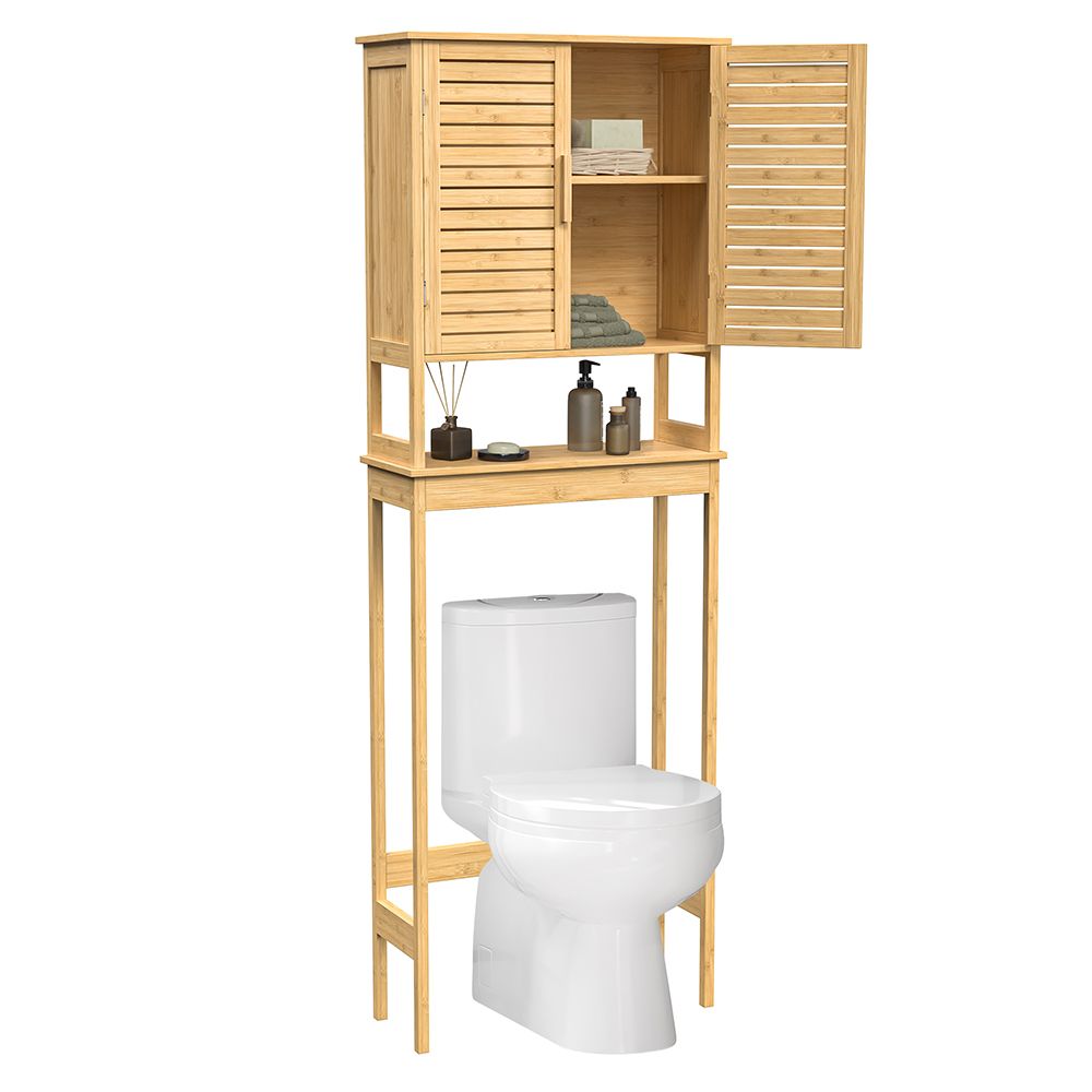 Over The Toilet Storage Cabinet - Bamboo - With Doors And Shelves