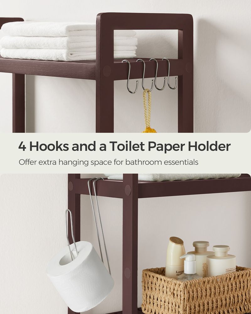 Over The Toilet Storage Shelf - 3 Tier Bamboo - Adjustable Bathroom Organizer