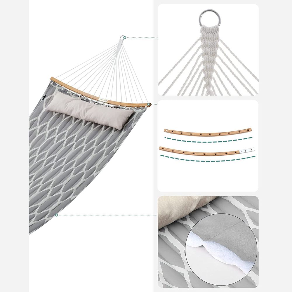 Quilted Hammock With Bamboo Spreader Bars and Pillow Portable Swing Bed