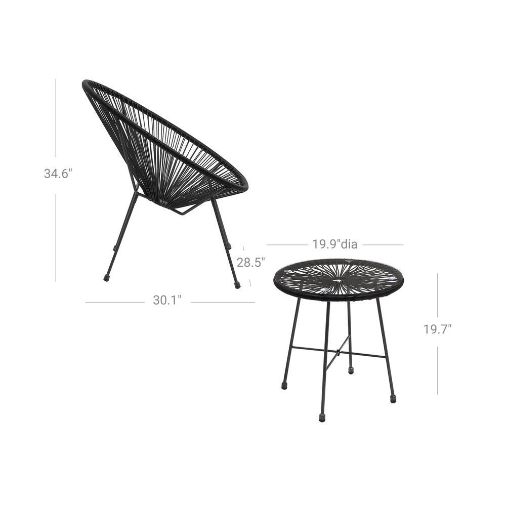 3 Piece Outdoor Acapulco Chair Set With Table Patio Seating Set