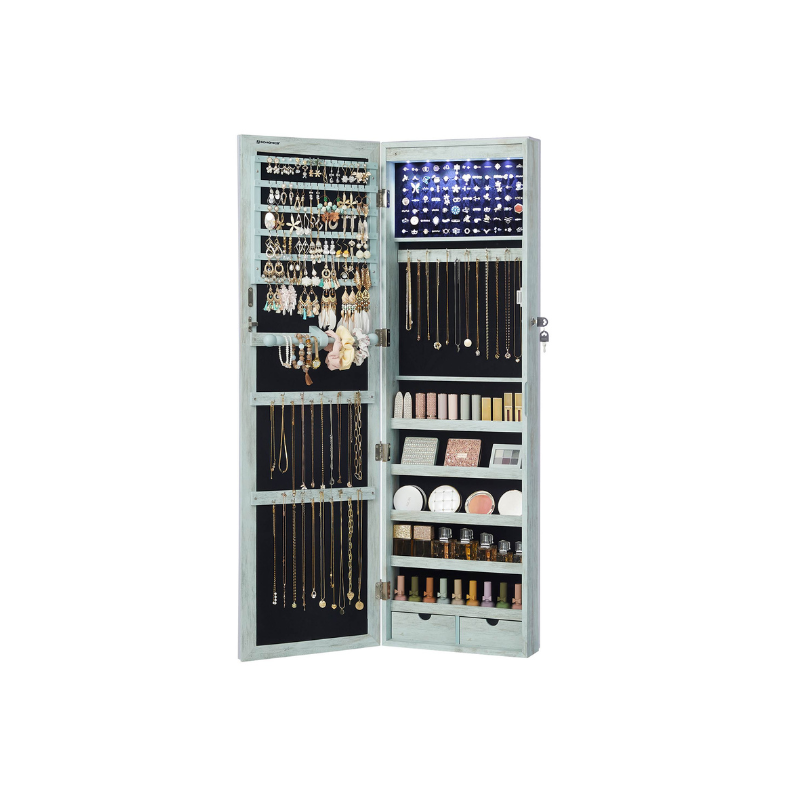 Jewelry Armoire Organizer - Lockable - Wall Or Door Mounted Mirror