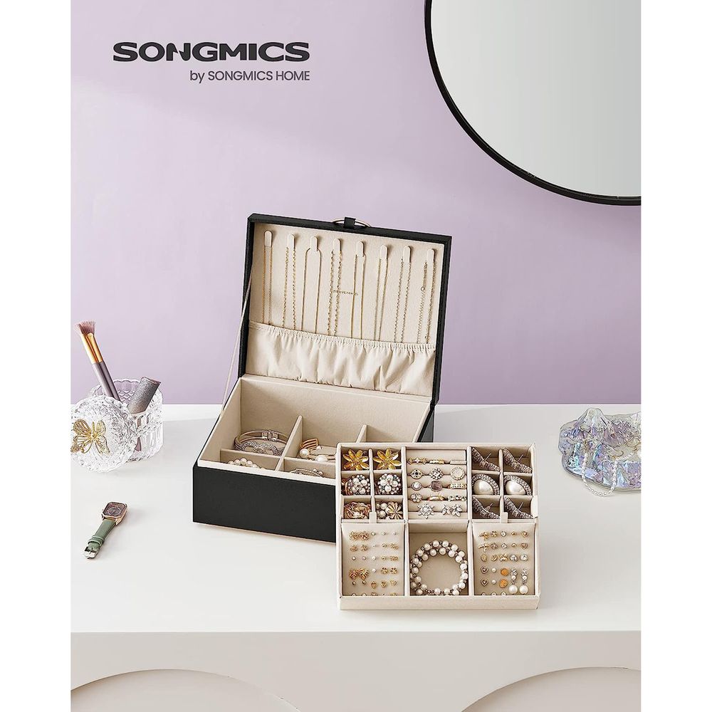 Jewelry Box Organizer - 2 Layer - With Handle And Removable Tray