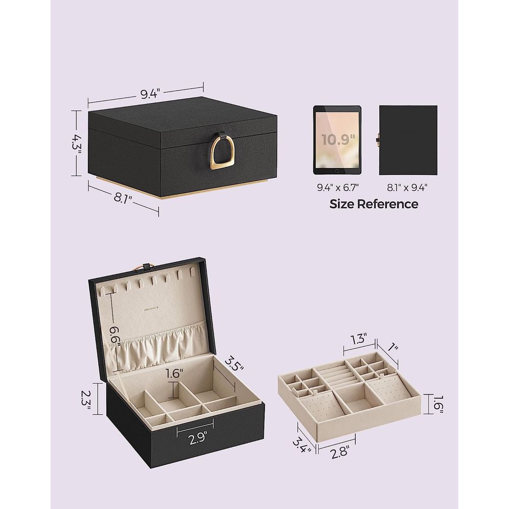 Jewelry Box Organizer - 2 Layer - With Handle And Removable Tray