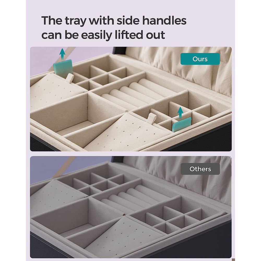 Jewelry Box Organizer - 2 Layer - With Handle And Removable Tray