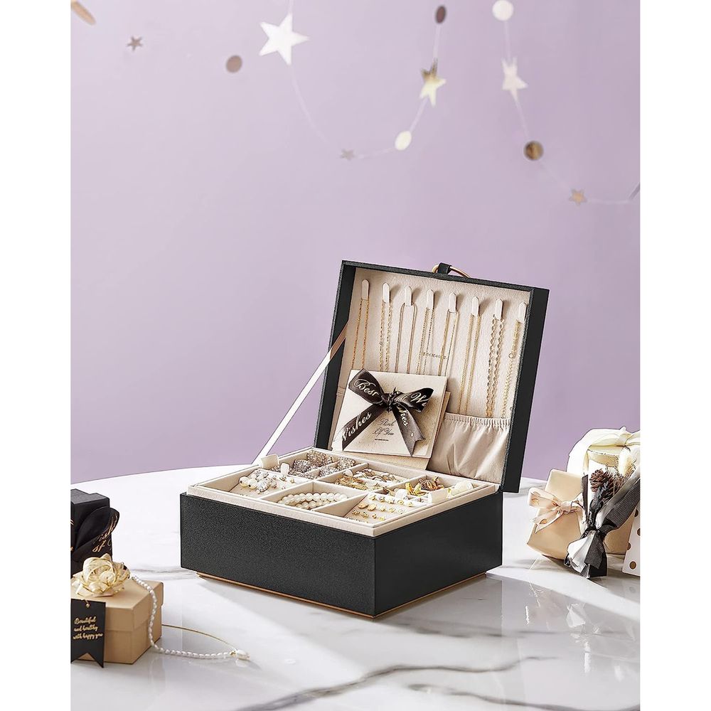 Jewelry Box Organizer - 2 Layer - With Handle And Removable Tray