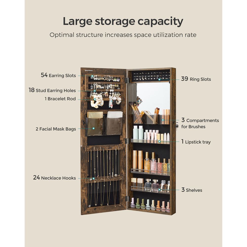 Jewelry Cabinet Armoire - Lockable - Full Length Mirror Storage