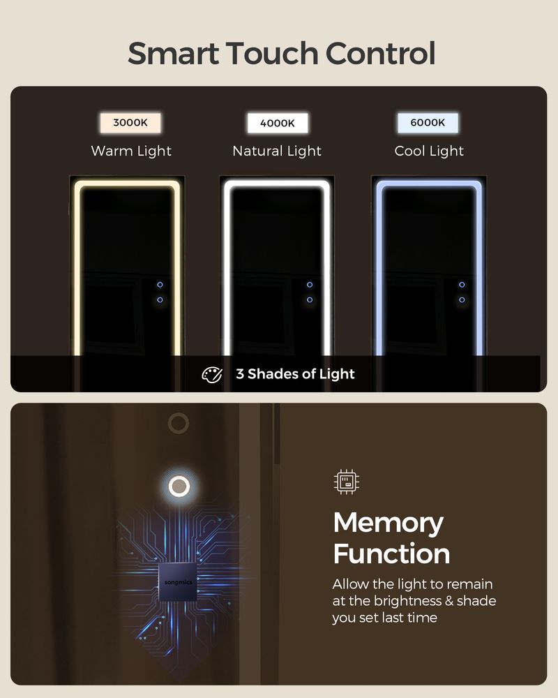 Jewelry Cabinet Standing - Full Length Mirror - Adjustable LED Lights