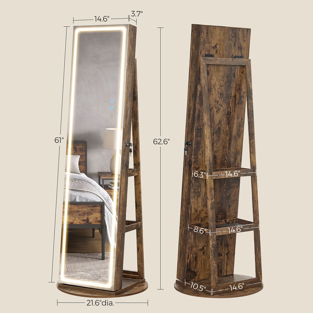 Jewelry Cabinet Standing - Full Length Mirror - Adjustable LED Lights
