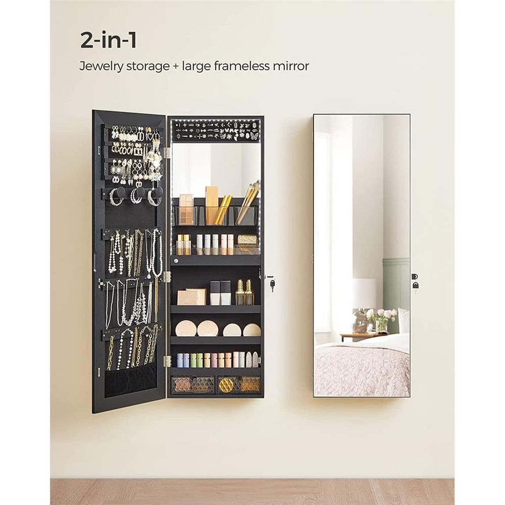 Jewelry Armoire Organizer - LED Lights - Wall Or Door Mounted Mirror