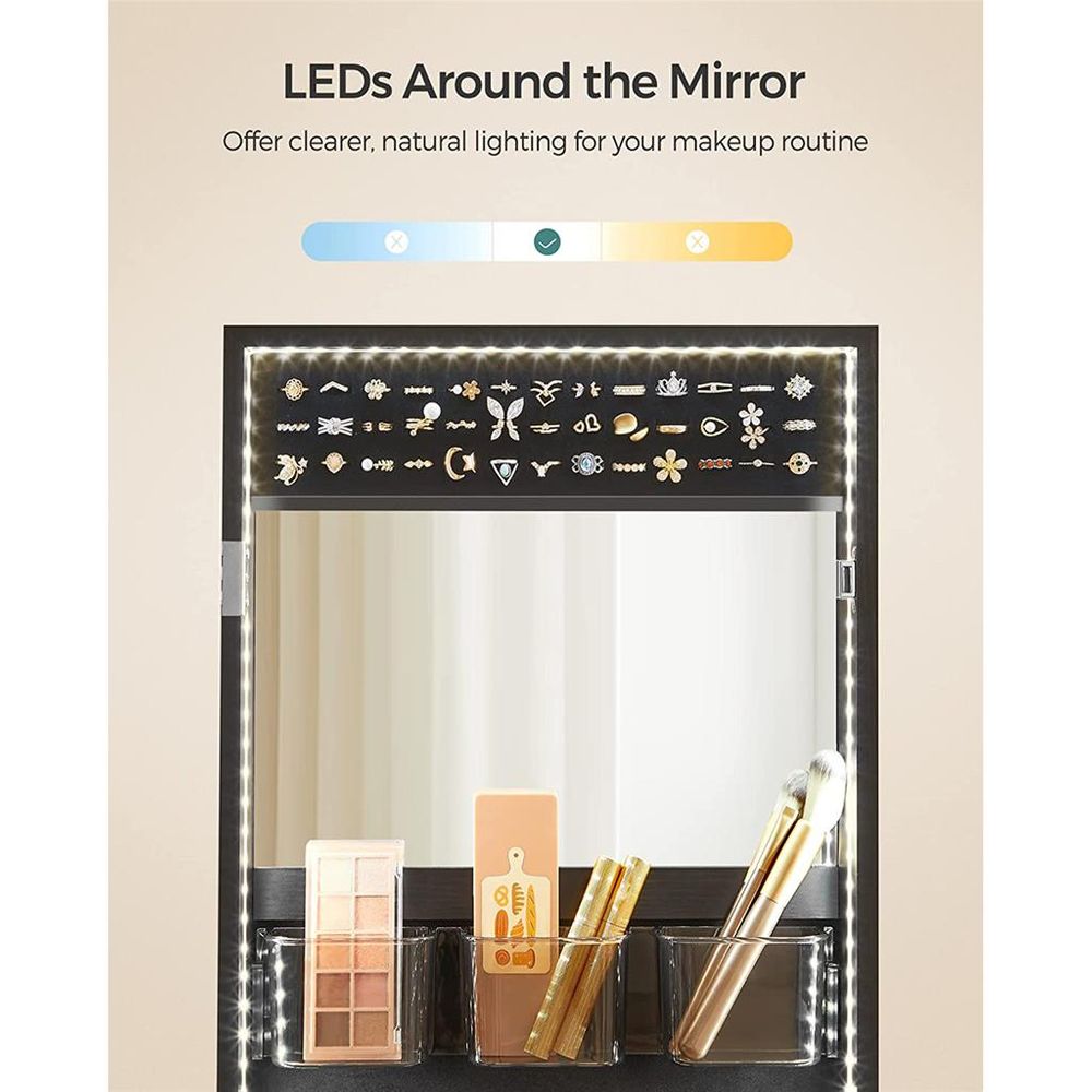 Jewelry Armoire Organizer - LED Lights - Wall Or Door Mounted Mirror