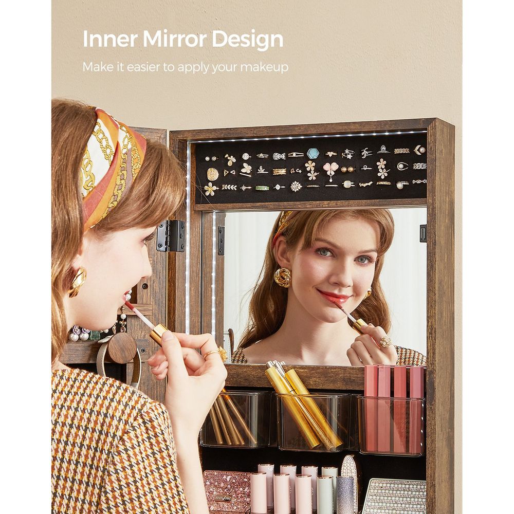 Jewelry Armoire Organizer - LED Lights - Wall Or Door Mounted Mirror