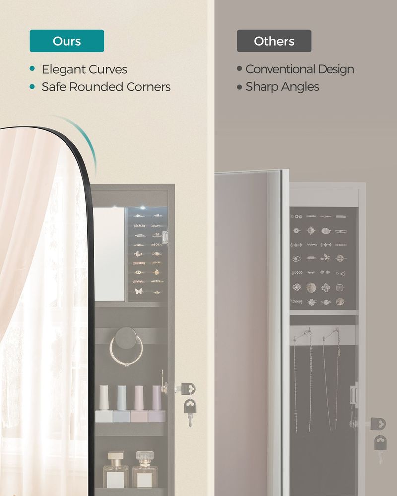 Wall Mounted Jewelry Organizer - Mirror Cabinet - LED Interior Light